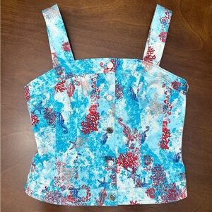 White House Black Market Blue and Red Sea Life Tank Top